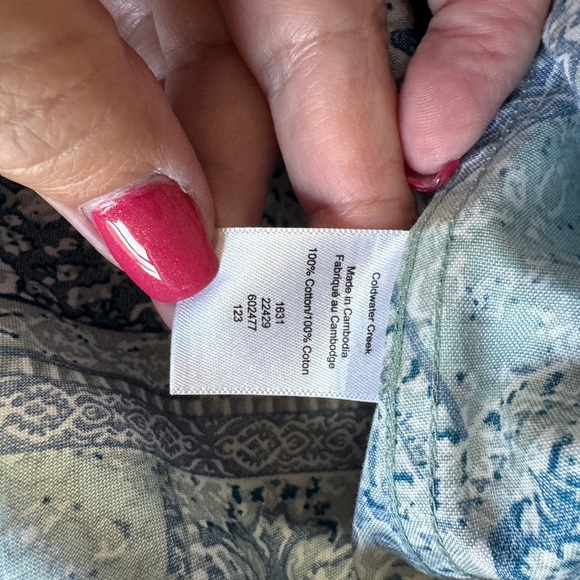 Coldwater Creek Patchwork Floral Button Down Blouse 18W 100% Cotton Blue White - Picture 4 of 5